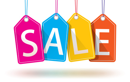 Colourful hanging sales tags with optional transparent shadow