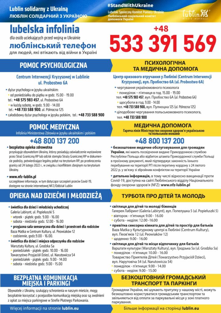 Помощь Украинским беженцам в Люблине: какая доступна и куда обращаться